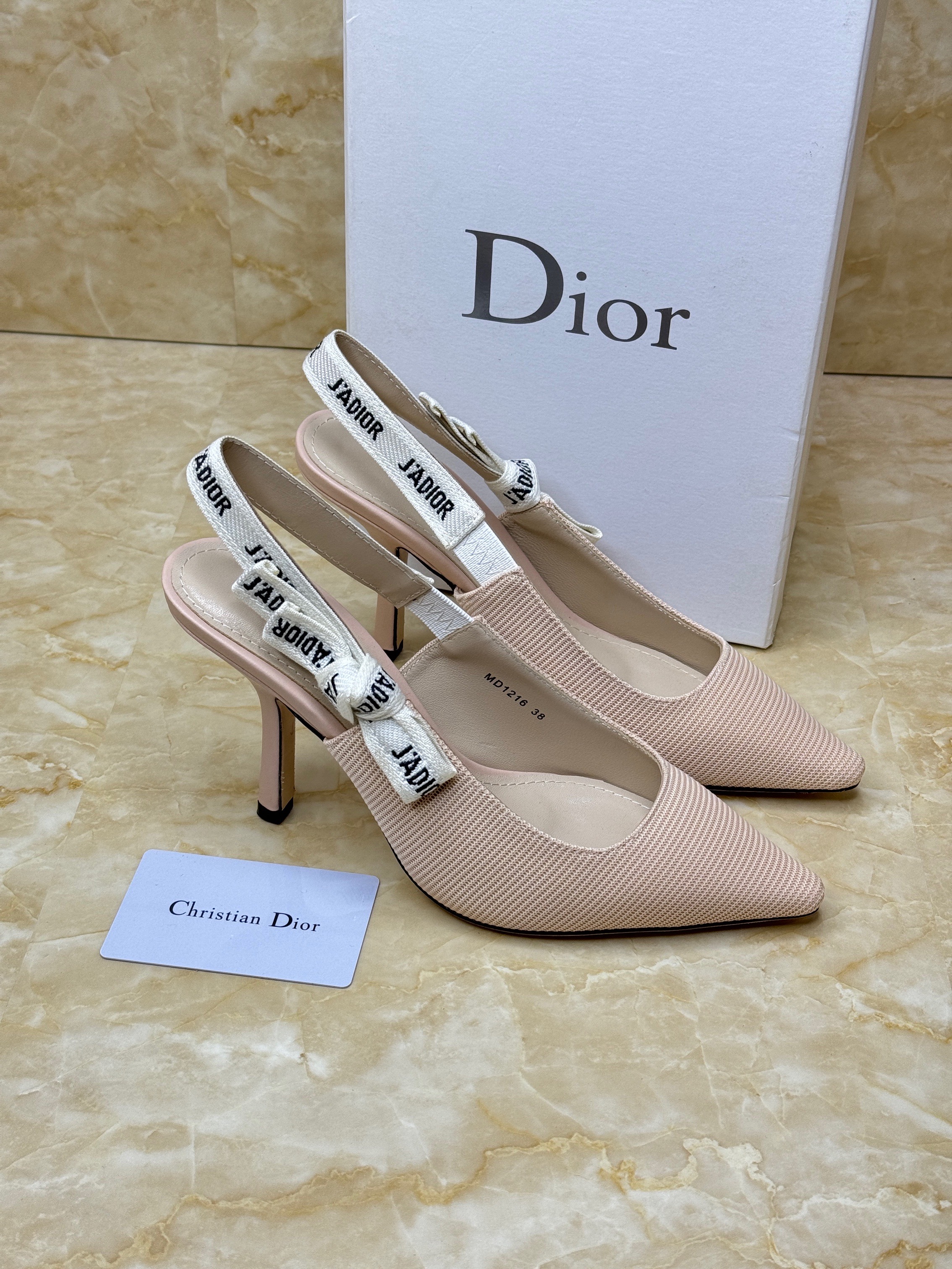 Dior J'Adior slingback pumps in beige technical fabric with a comma heel. image 1