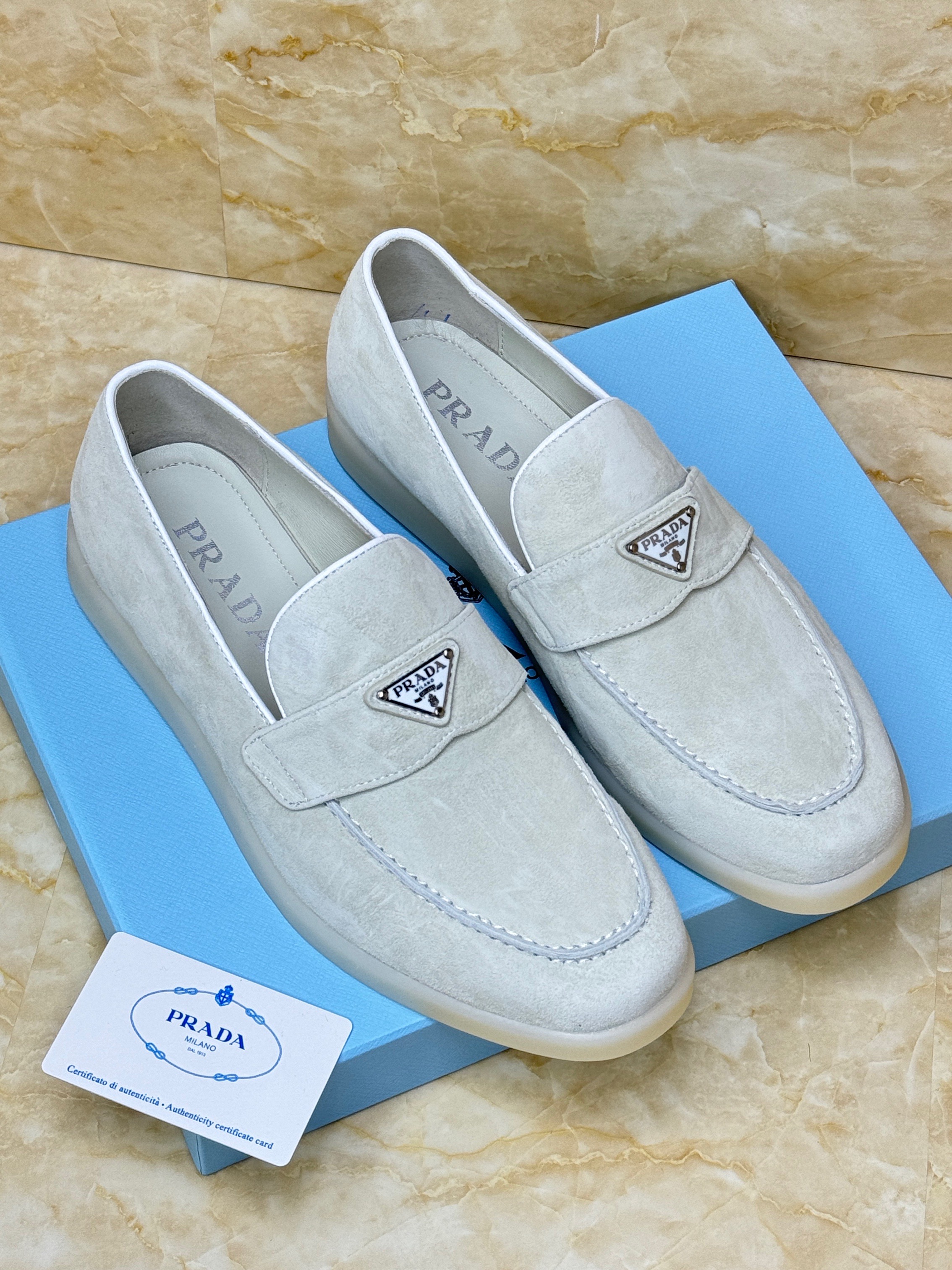 Prada Suede loafers in grey. image 1