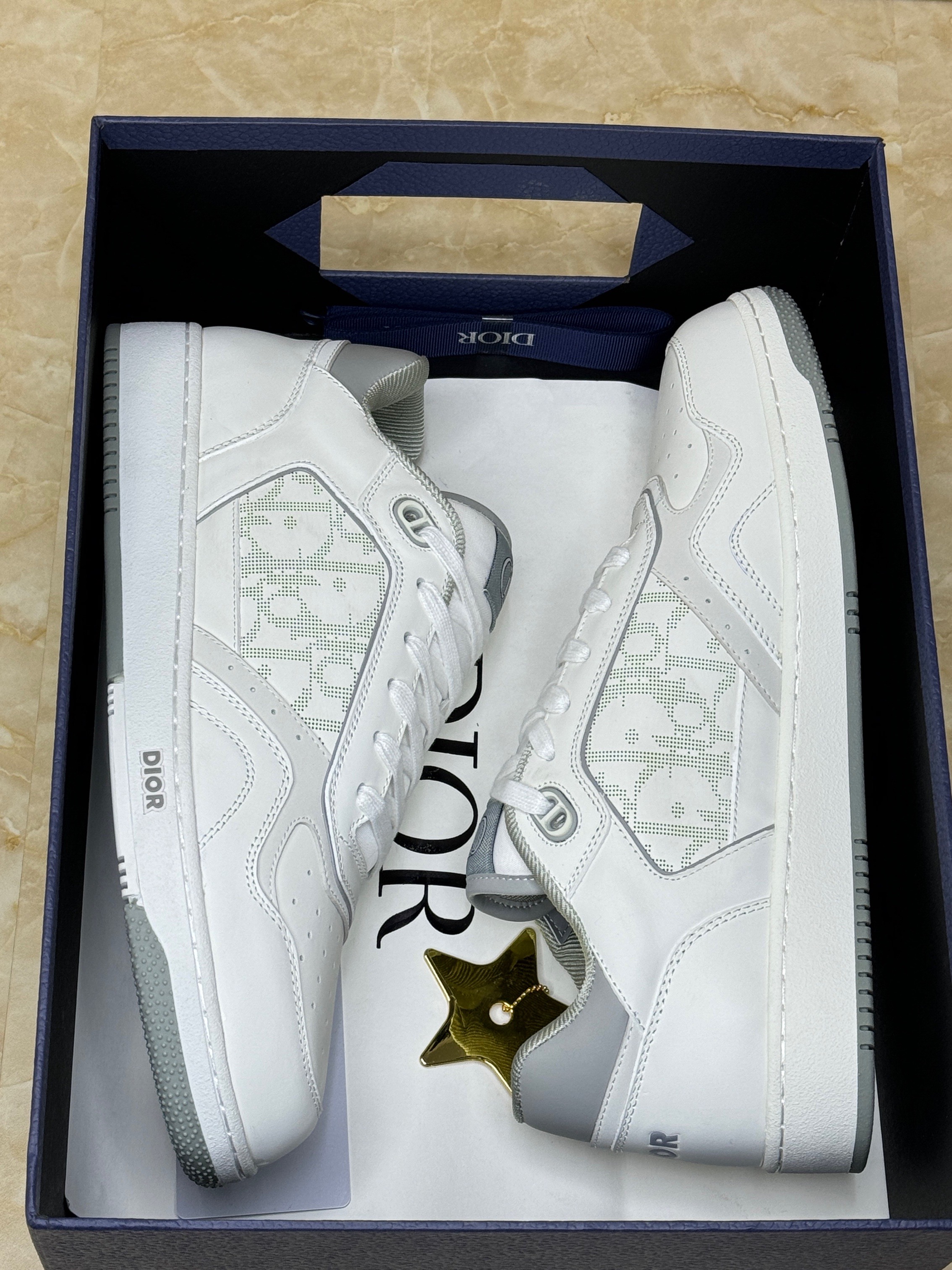 Dior B27 Low-Top sneaker in white smooth calfskin with white Dior Oblique Galaxy leather inserts. image 1