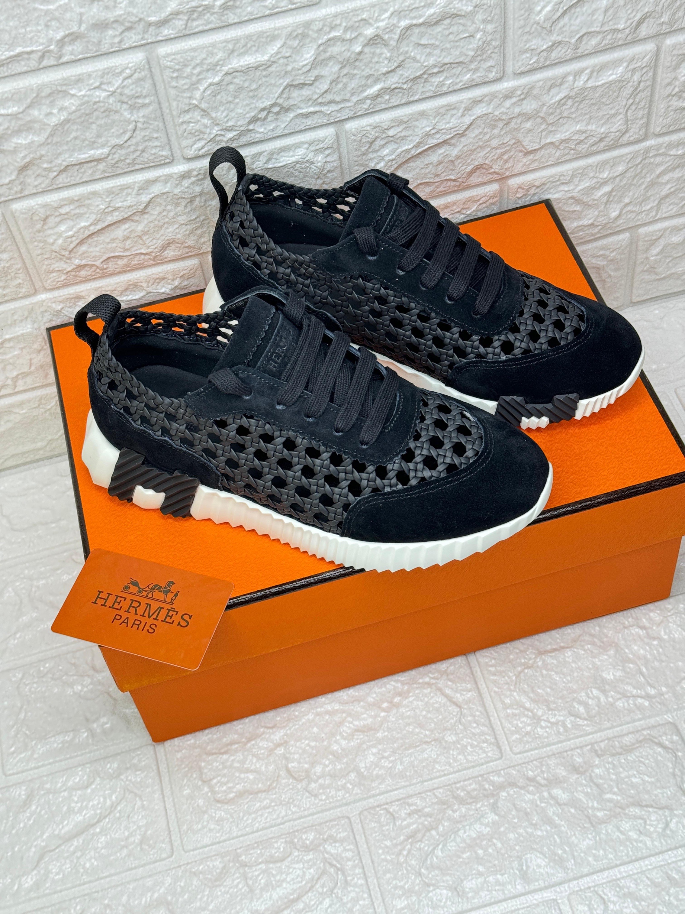 Herm?s Bouncing sneakers in black technical mesh and suede goatskin with a white rubber sole. image 1