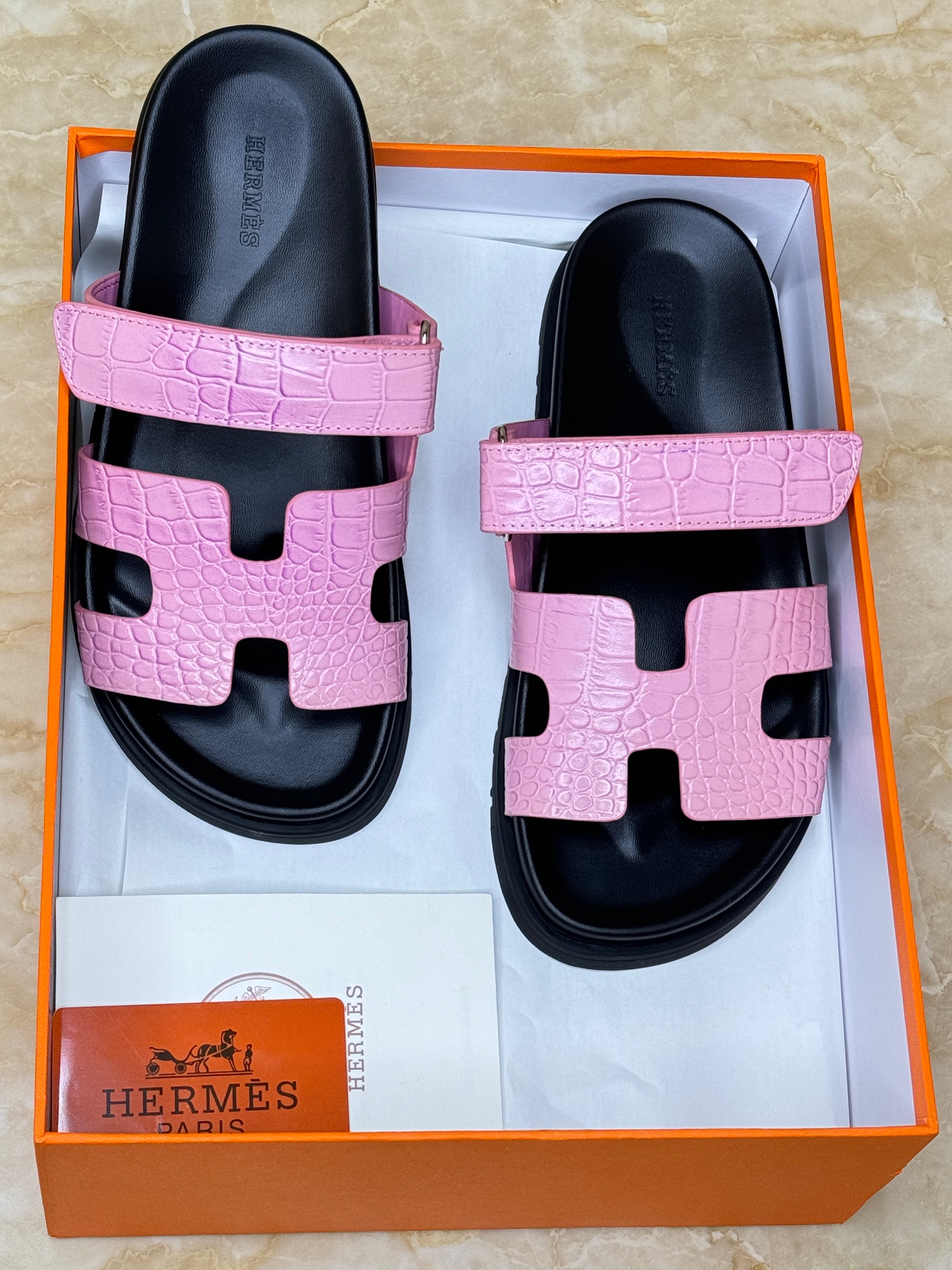 Herm?s Chypre sandals in Bubble Gum pink alligator or crocodile leather. image 1