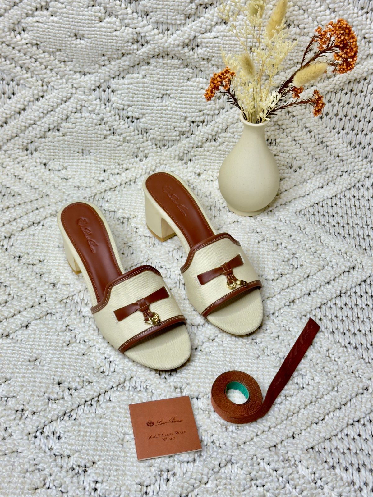 Loro Piana Summer Charms heeled sandal in cotton and linen canvas with leather accents. image 1