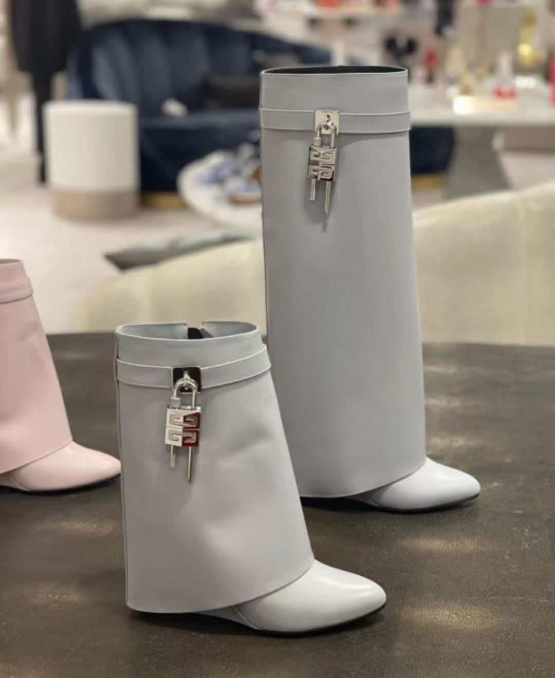 Givenchy Shark Lock pant boots in grey leather. image 1