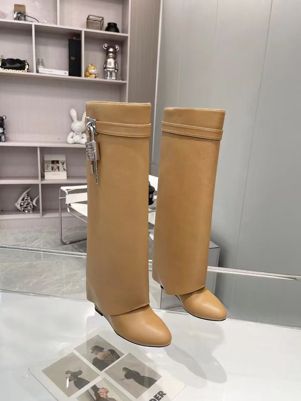 Givenchy Shark Lock boots in beige leather. image 1