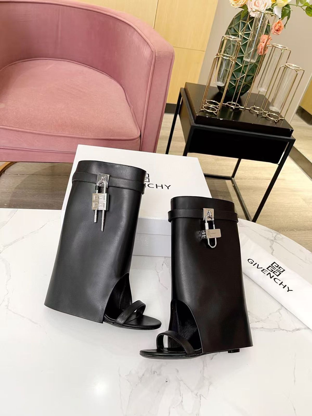 Givenchy Shark Lock ankle boots with silver-finish 4G padlocks and covered wedge heels. image 1