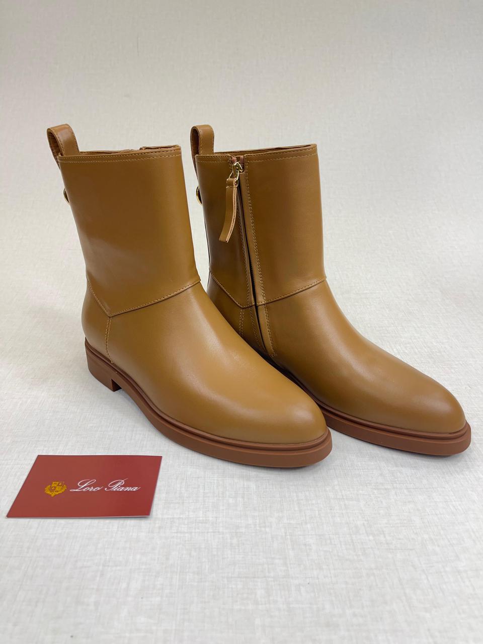Loro Piana Kilda ankle boot in tanned gold calfskin with a rubber sole. image 1