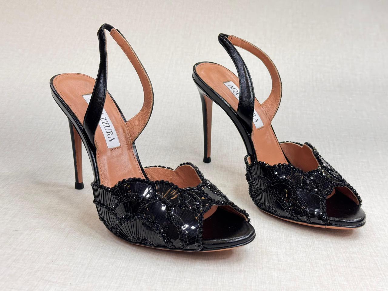 Aquazzura black sequined slingback heels. image 1